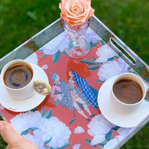 Red - White Rose Pleksi Tepsi - PT2105 - 25x25cm