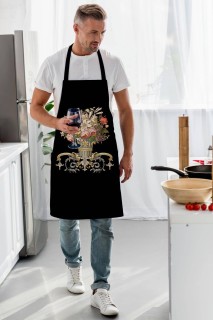 Siyah Figüratif Çiçek Mutfak Önlüğü - AP111
