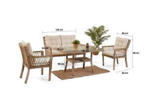 Pure Rattan Bahçe Oturma Grubu(2+1+1+S) - Krem (Minder Rengi Kapiçino)