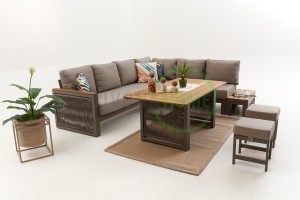 Alex Alüminyum Köşe Takımı - Cappucino (Rattan Sallanır Sandalye HEDİYELİ!!!)