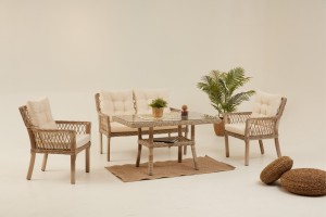 Pure Rattan Bahçe Oturma Grubu(2+1+1+S) - Krem (Minder Rengi Kapiçino)