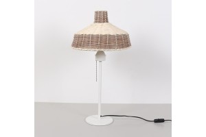 Merve Krem & Kahverengi Rattan Beyaz Ayaklı Masa Lambası