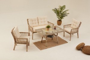 Pure Rattan Bahçe Oturma Grubu(2+1+1+S) - Krem (Minder Rengi Kapiçino)