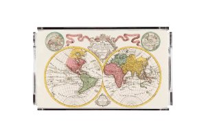 Modern Dünya Haritası Pleksi Tepsi - PT2117 40x24cm