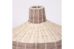 Merve Krem & Kahverengi Rattan Beyaz Ayaklı Masa Lambası