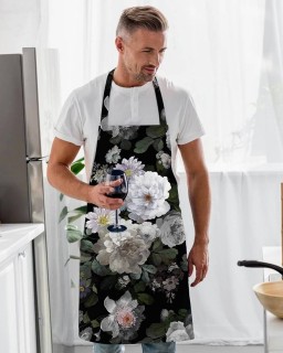 Siyah Çiçek Tasarımlı Mutfak Önlüğü - AP100