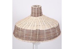 Merve Krem & Kahverengi Rattan Beyaz Ayaklı Masa Lambası