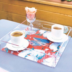 Red - White Rose Pleksi Tepsi - PT2105 - 25x25cm