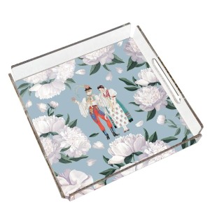 Blue - White Rose Pleksi Tepsi - PT2106 - 25x25cm